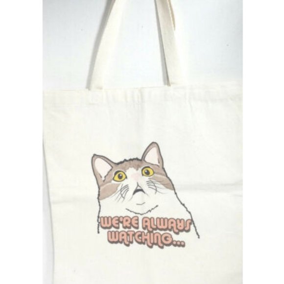 Q Tees Handbags - Funny Weird Kitty Cat Tote Bag Canvas Shopping